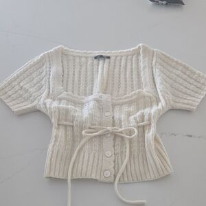 Papermoon Cream Ribbed Knit Crop Top with Button Detail